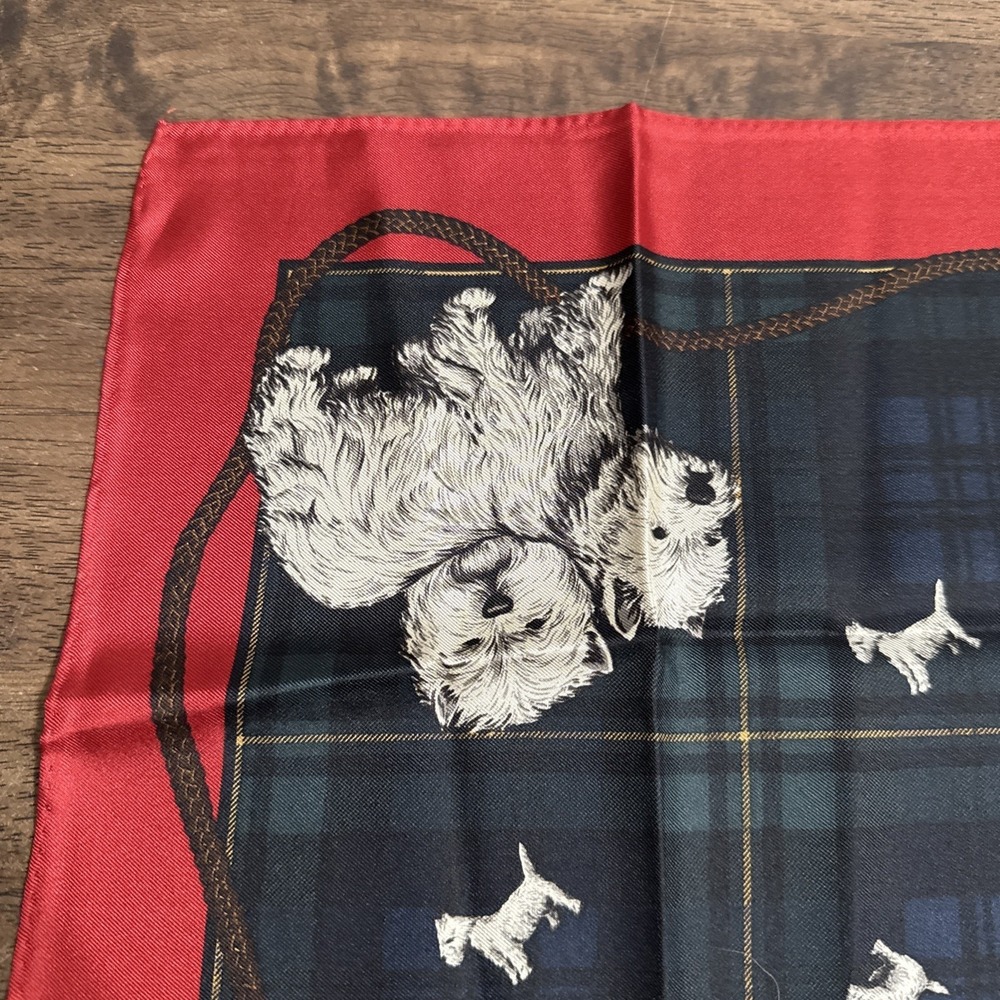 VTG Ralph Lauren Silk Scarf Terrier Dog Plaid Scottie Travel Theme Hotel 21" - Picture 4 of 9